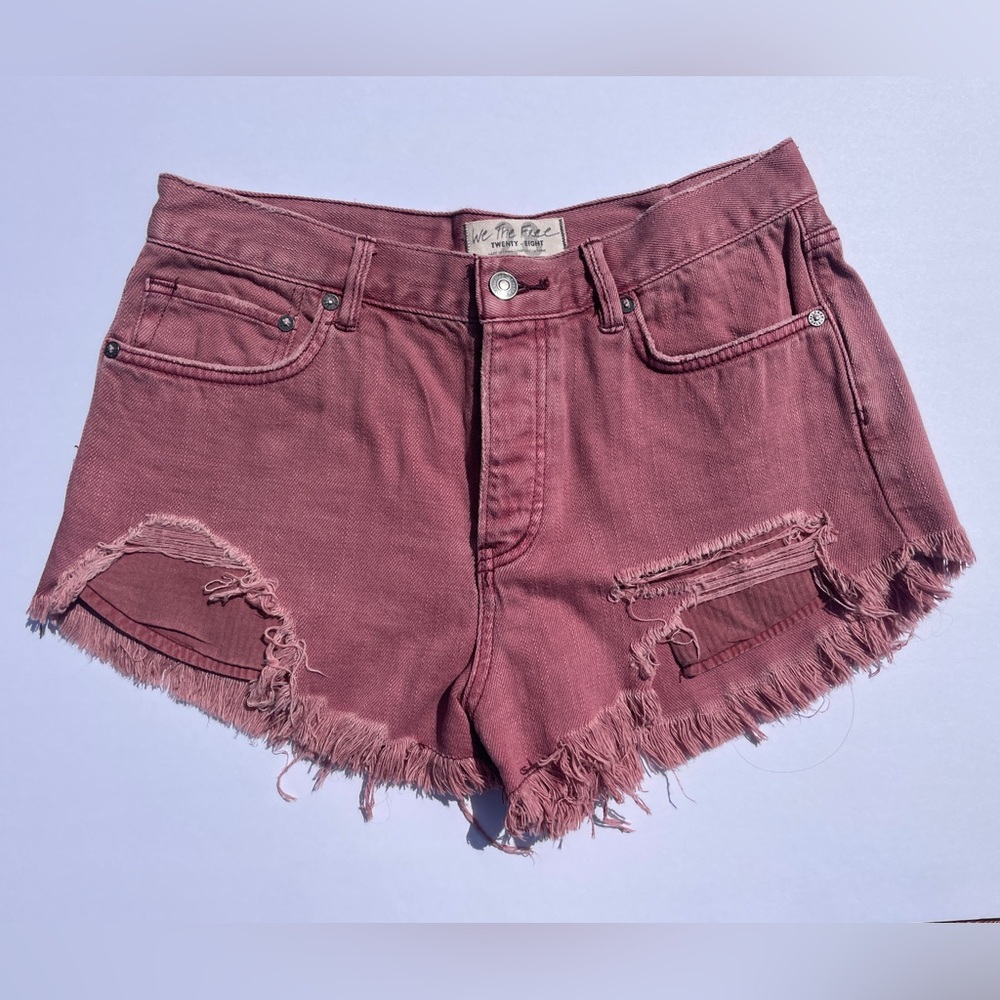 Free People, Pink / Red We The Free Jean Shorts - Size 28